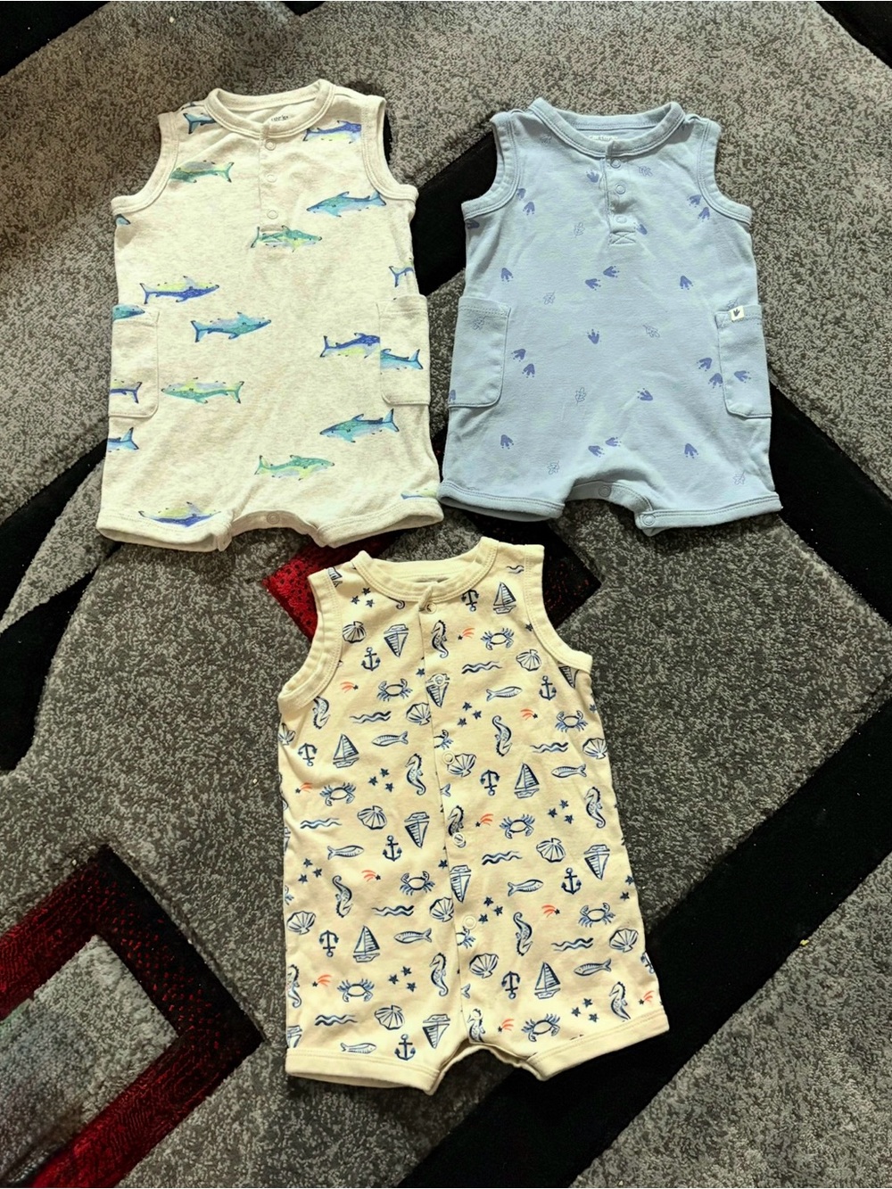 Carter's Baby Boys 3-Bundle Sleeveless Rompers - Gray, Cream, Blue